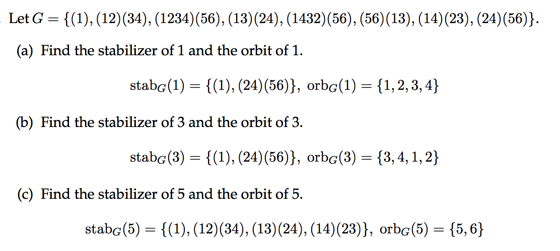 abstract algebra Find the Stabilizer and Orbit Mathematics Stack