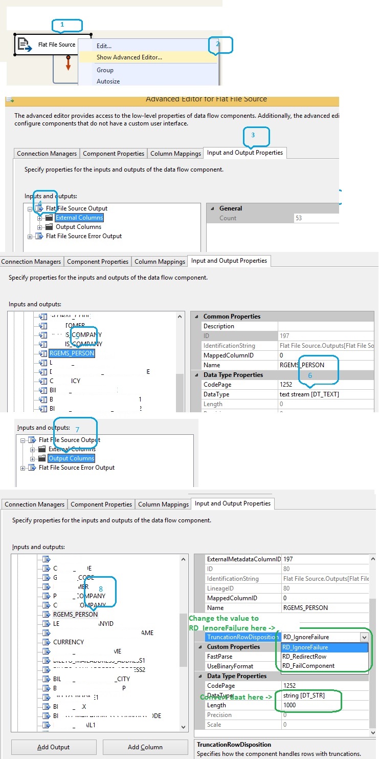 sql server SSIS Converting DT_TEXT(Length 11,000 Characters) to DT