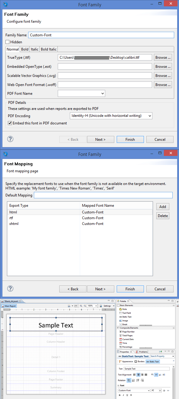 Why is font extension working only for PDF but not for other formats