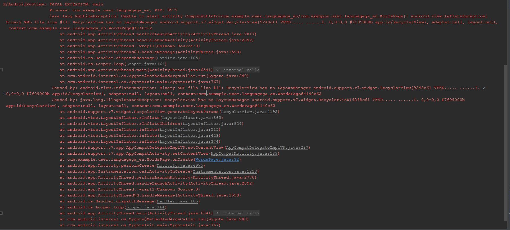 android Error Unable to start activity ComponentInfo