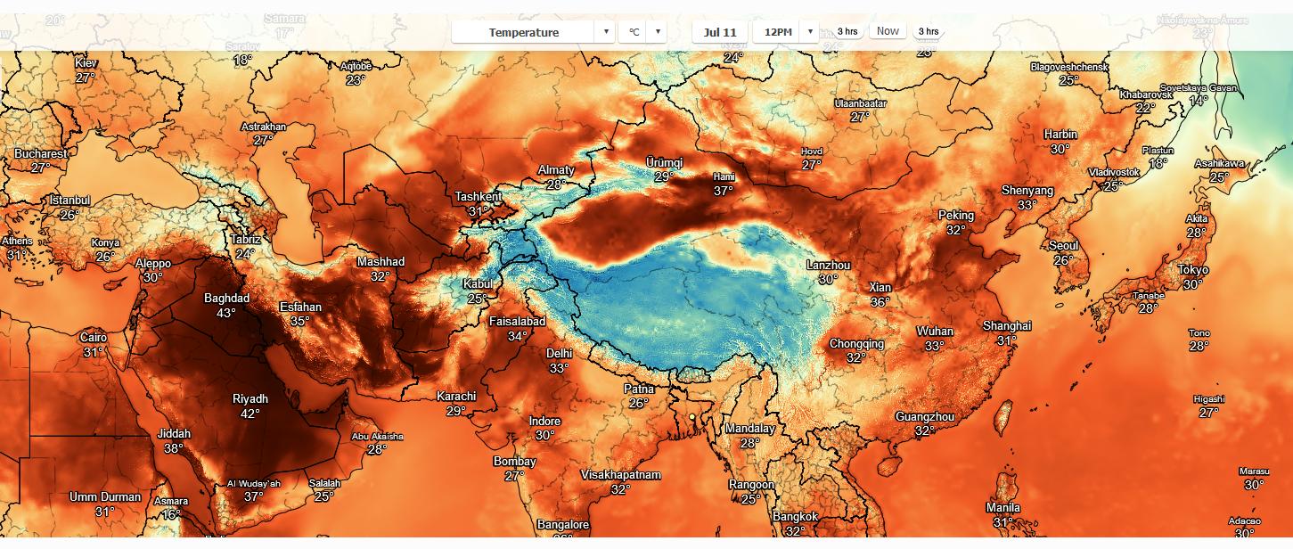 meteorology Why is this area colder than the surrounding hotter area