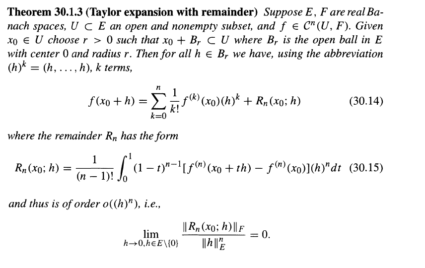 reference request Taylor expansion with remainder on locally convex