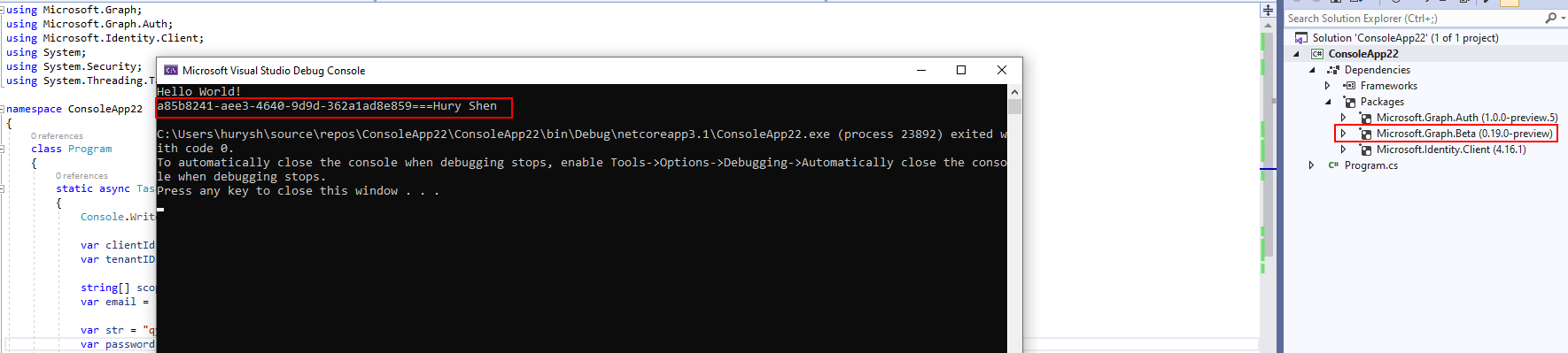 Error code 406 when I use dot Net MS Graph SDK to get myself's