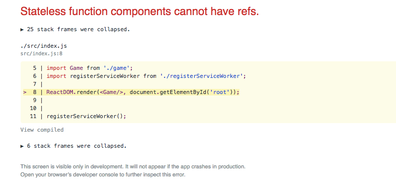 javascript What does "Stateless function components cannot be given