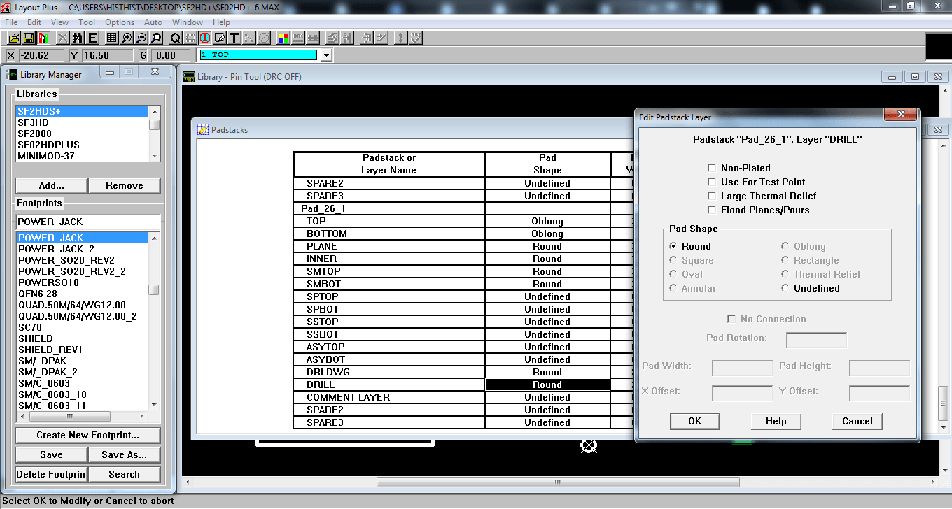 ¿Cómo puedo crear un taladro rectangular en Orcad Layout Plus 10.3