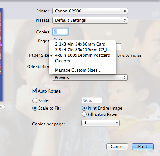 mac printing via commandline (CUPS) with photo printer Super User