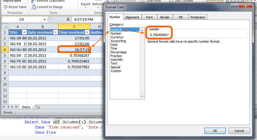 arrays Excel application get showing values of an range