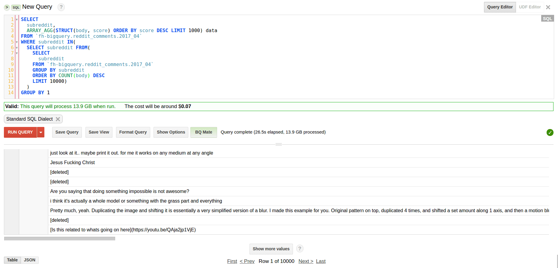 sql BigQuery select top N posts from a large table for each