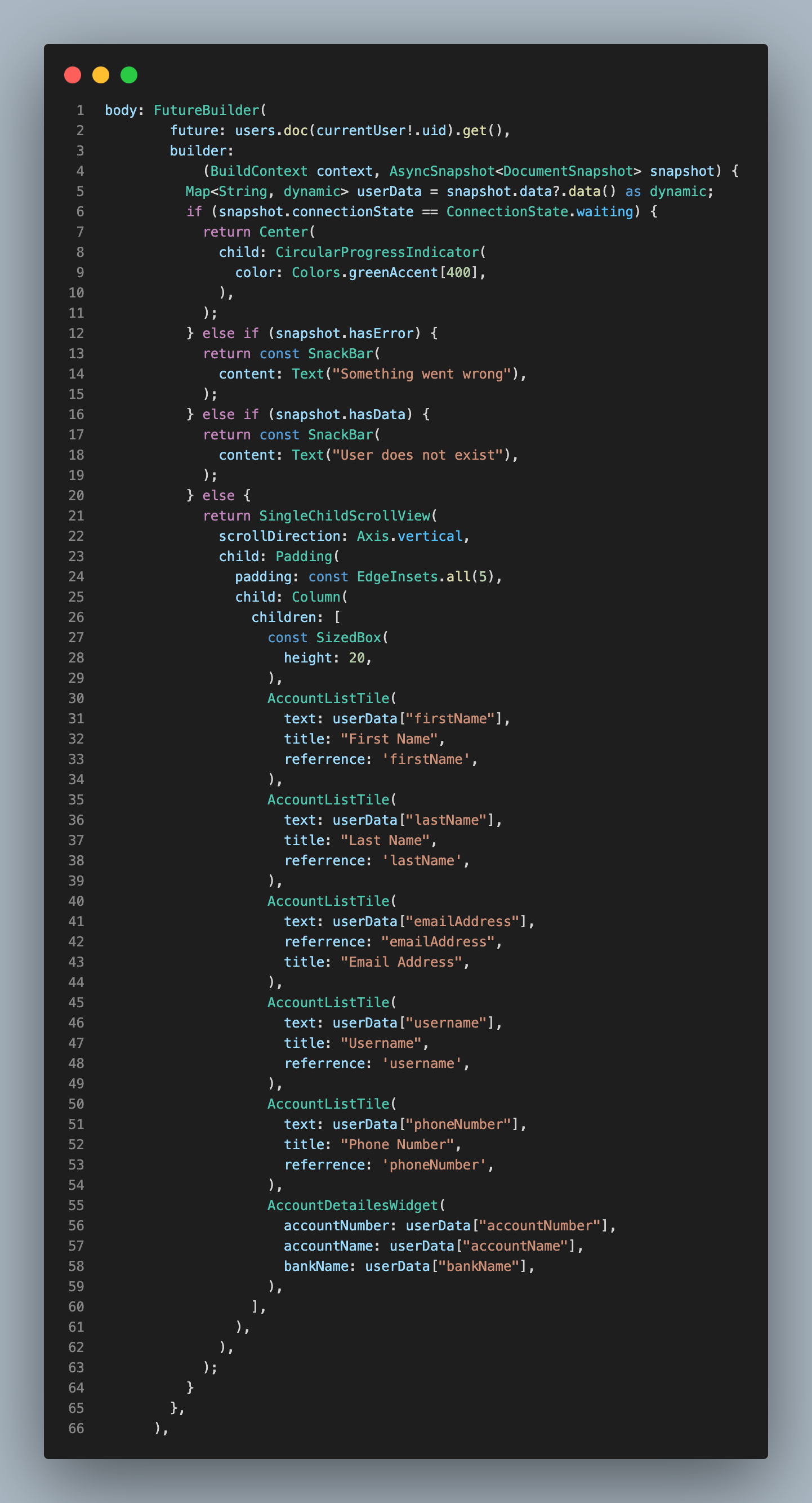 Null check operator used on a null value flutter firebase futurebuilder