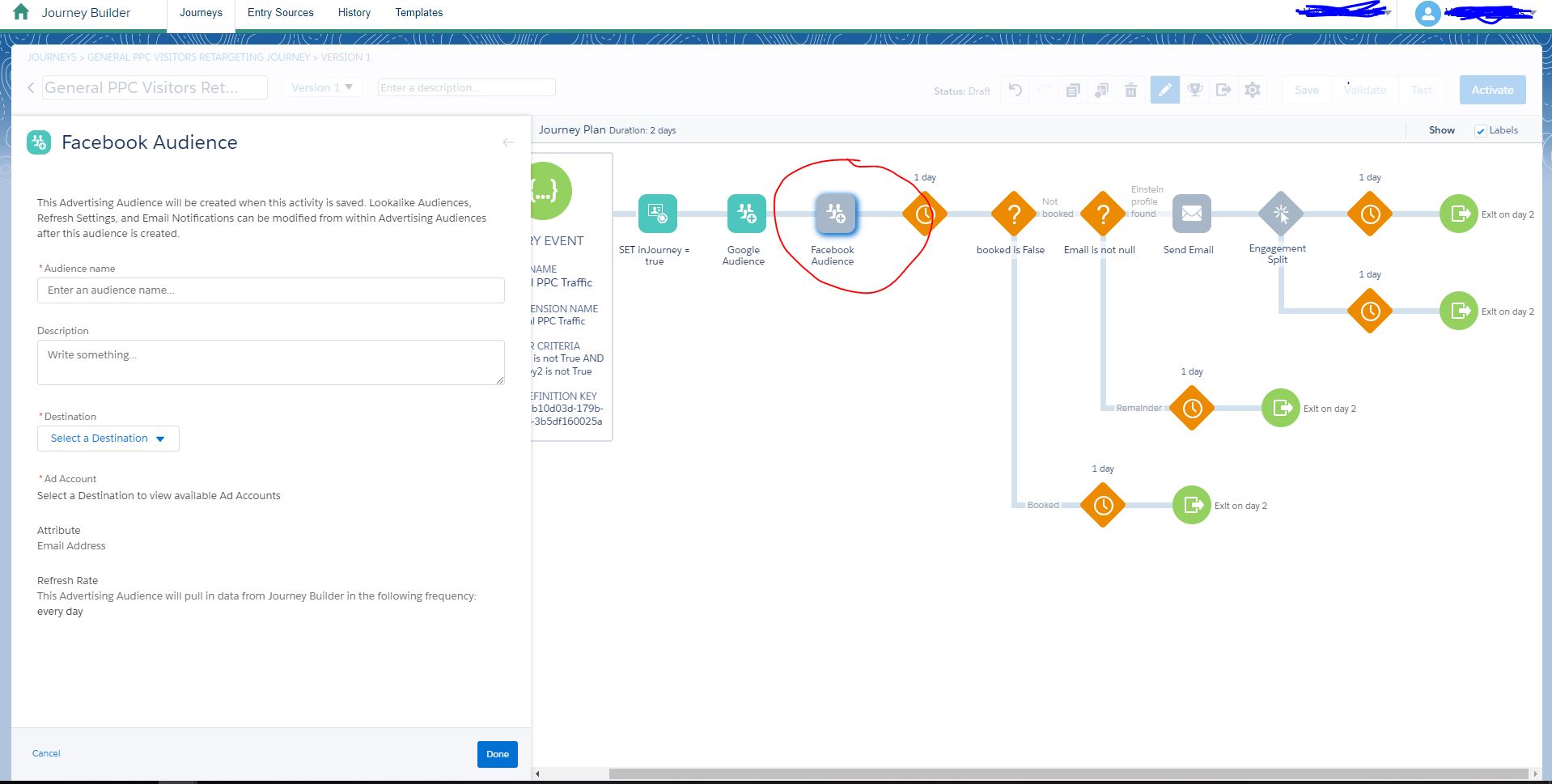 marketing cloud SFMC Journey Builder Facebook Ad Audience activity