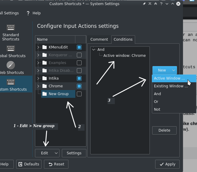 x11 KDE, per application keyboard shortcut, example how to customise