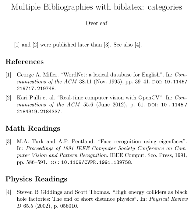 citing Biblatex one document, multiple bibliographies built