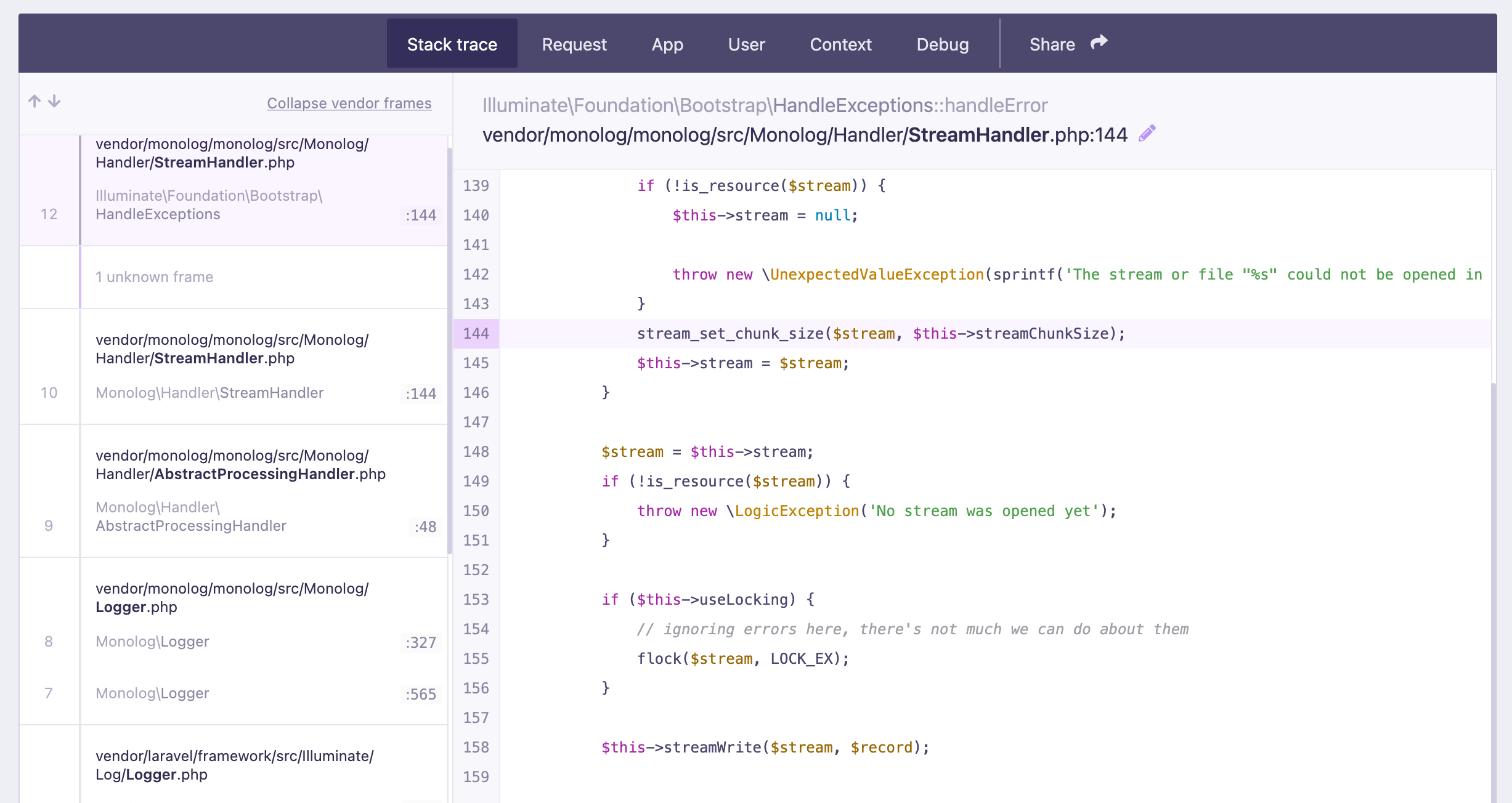 php How to solve problem "The chunk size cannot be larger"? Stack
