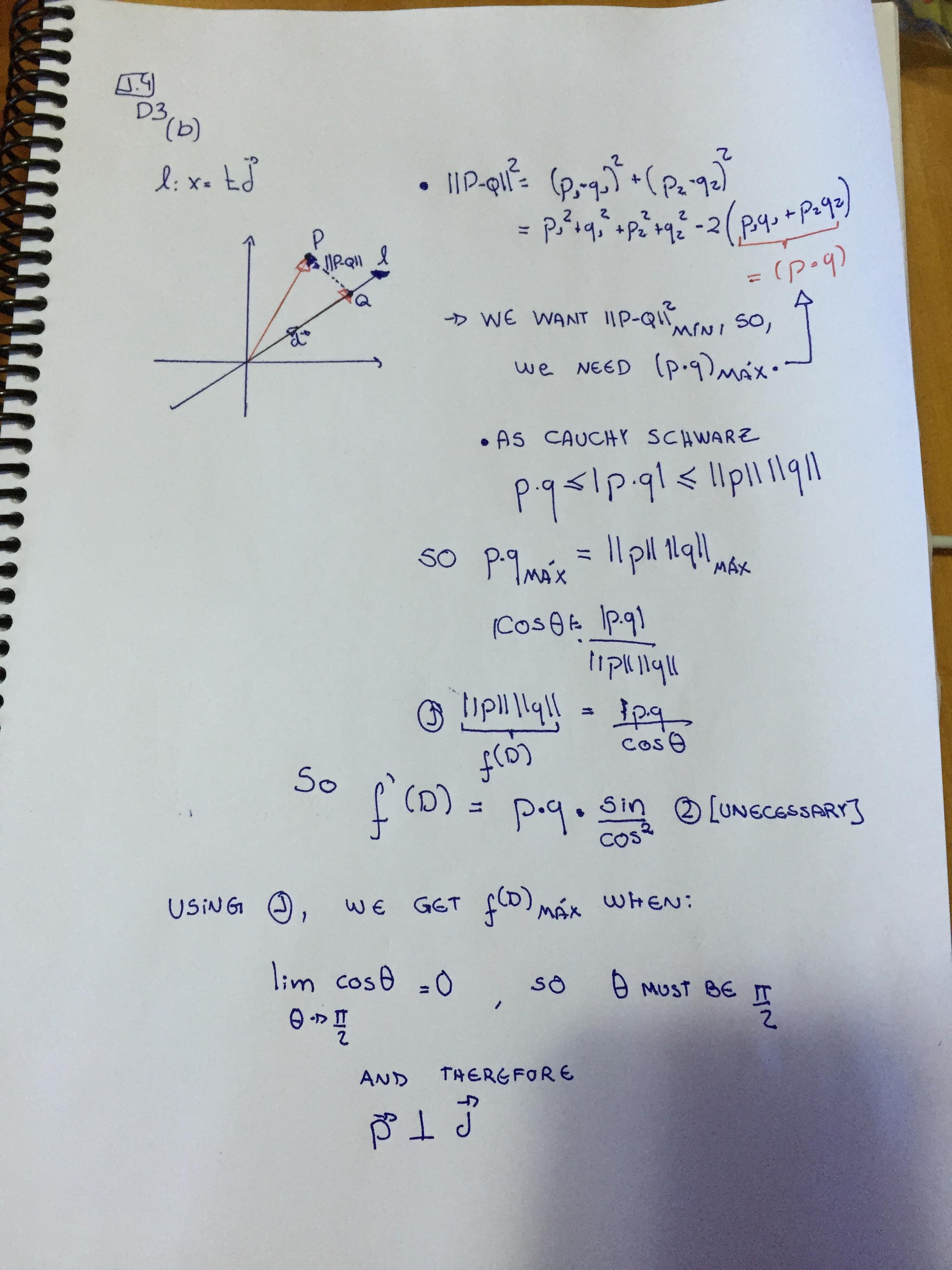 linear algebra Minimum distance between Vector and its projection