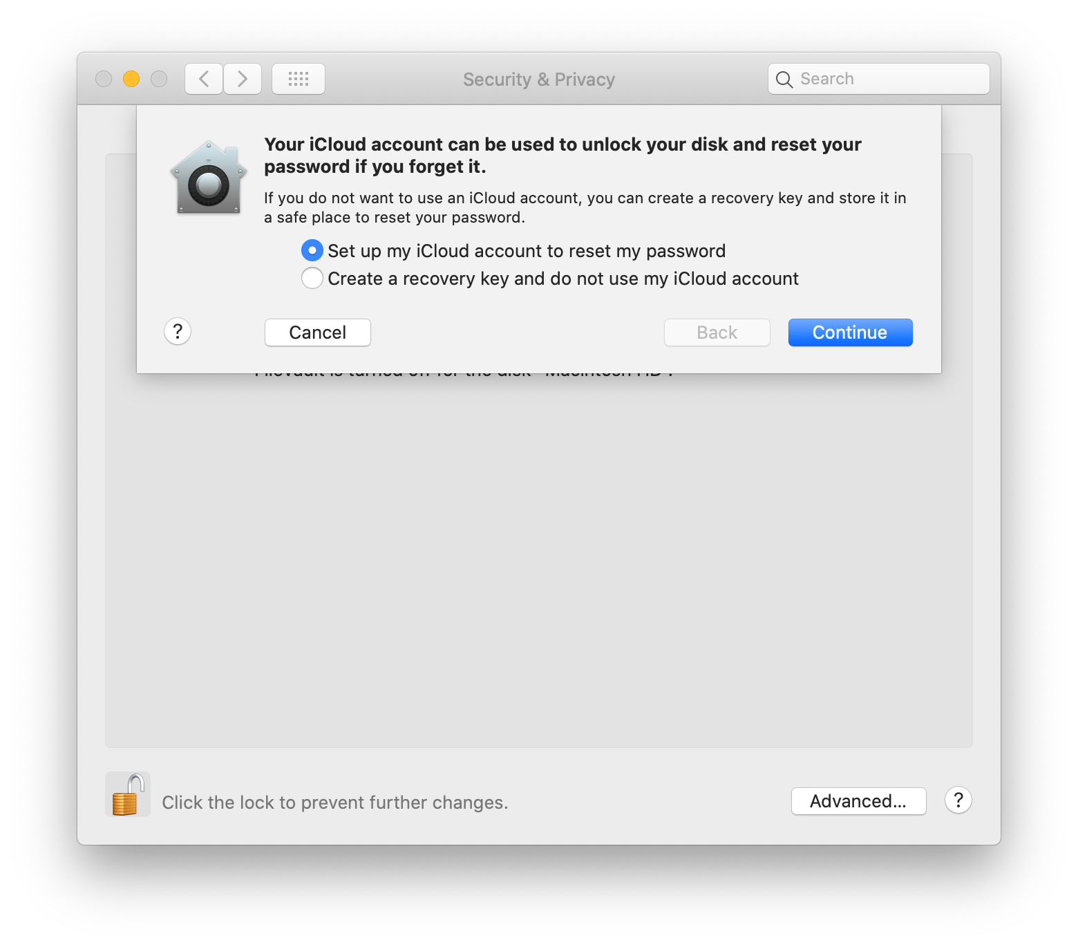 terminal How enable iCloudbased recovery when setting up FileVault