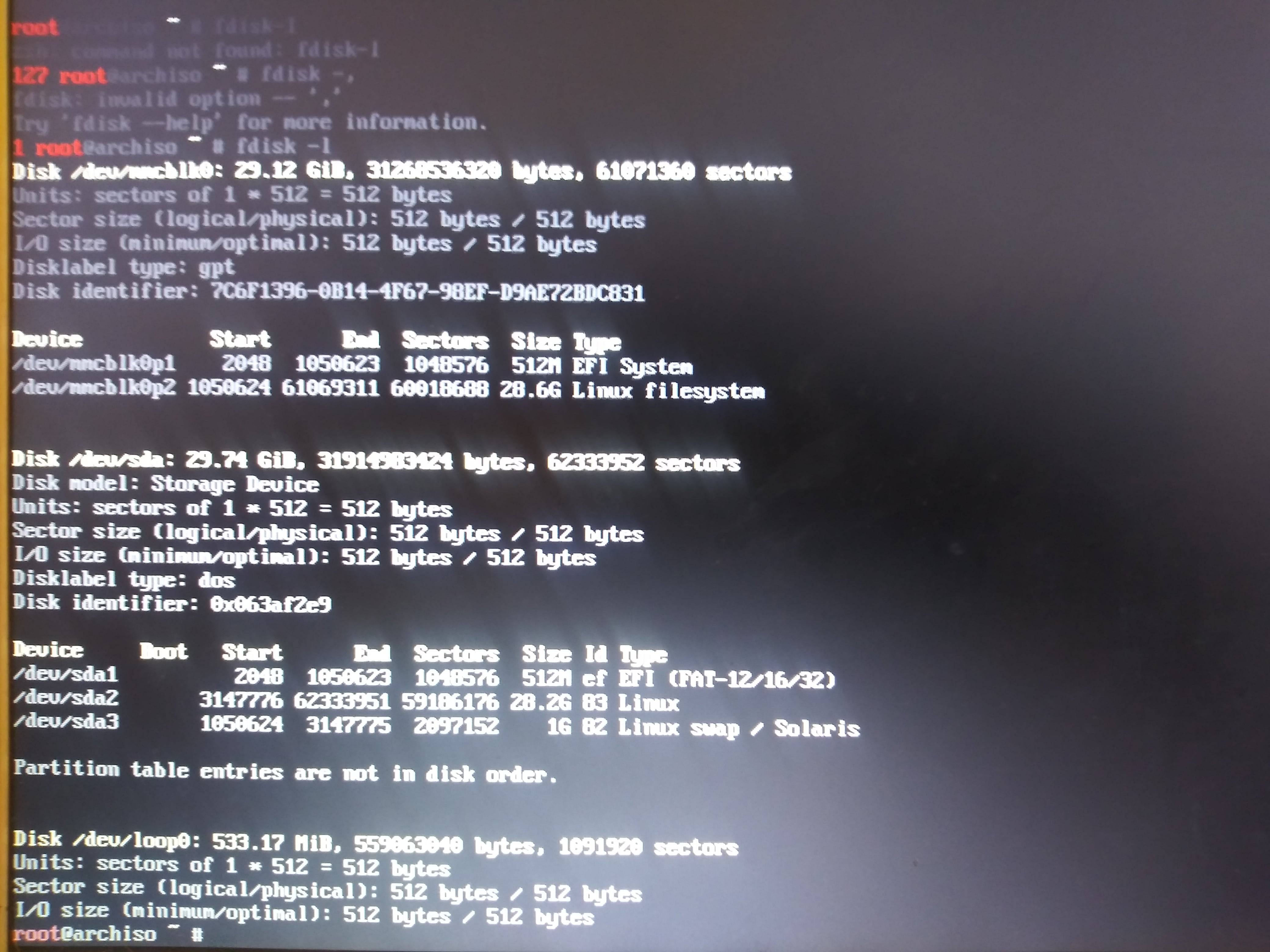 How do I create arch linux partitions if fdisk says they're busy