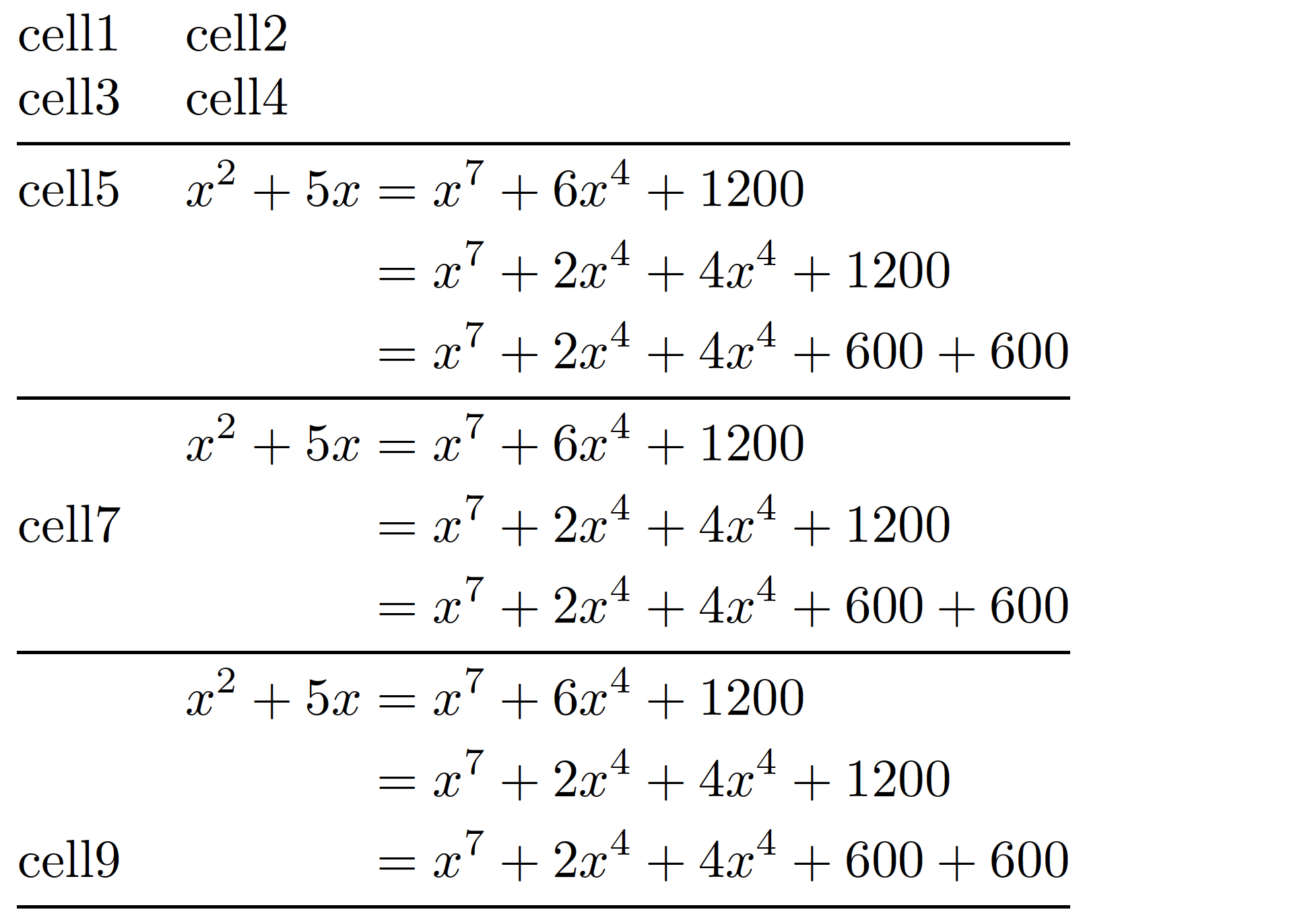 Vertical alignment of a table row with a multiline equation in one cell TeX LaTeX Stack Exchange