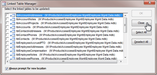 MS Access Linked Table Manager full network path Stack Overflow