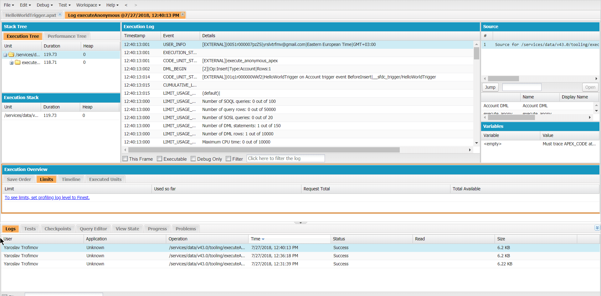 debugging System.debug does not output when written in trigger