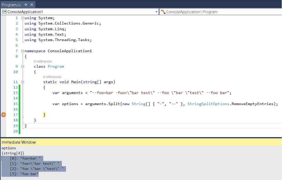 Split (NOT PARSE) a string into command line args C Stack