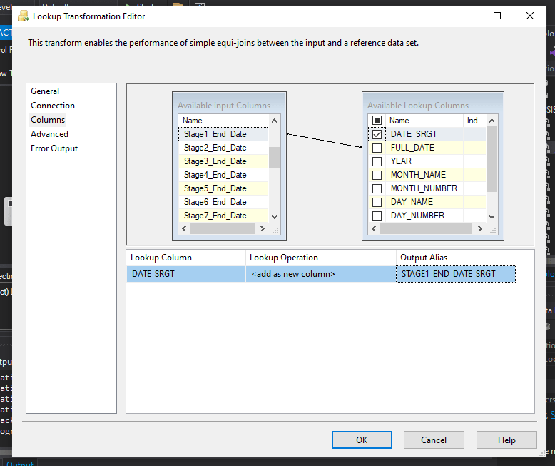 sql server SSIS Lookup multicolumns to one table to retrieve