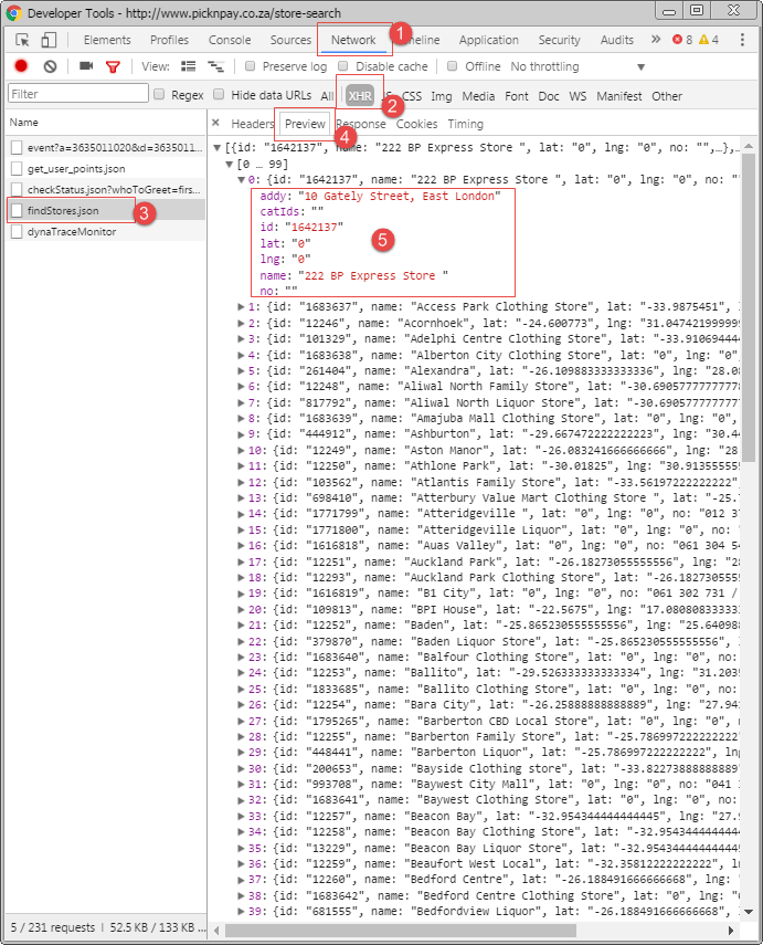 json Extracting marker coordinates from embedded google map Stack