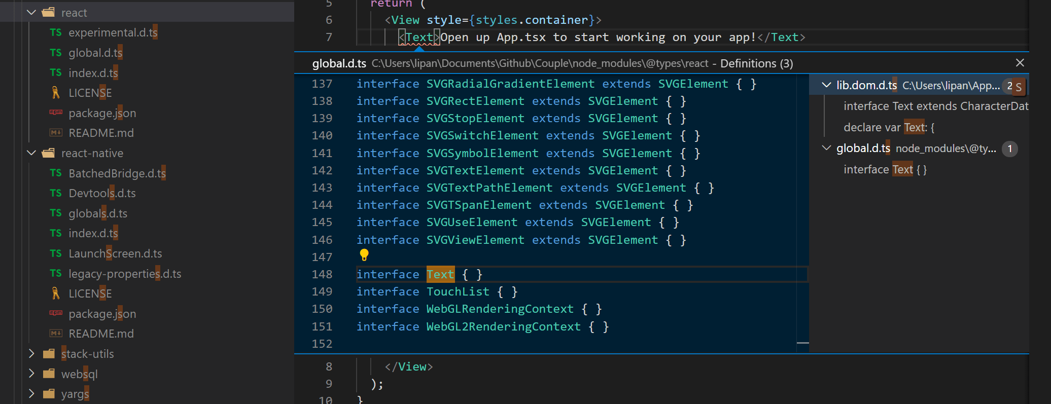 reactjs Expo cannot auto import Reactnative on Visual