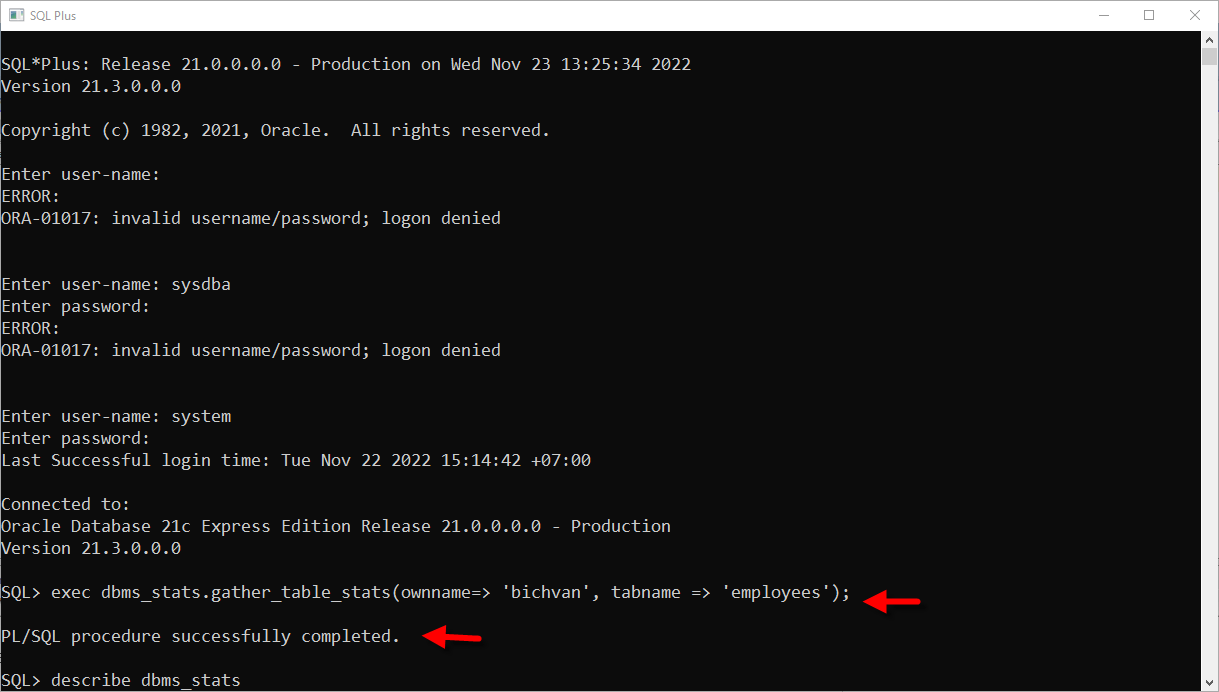 oracle What is the purpose and how to see result of dbms_stats.gather