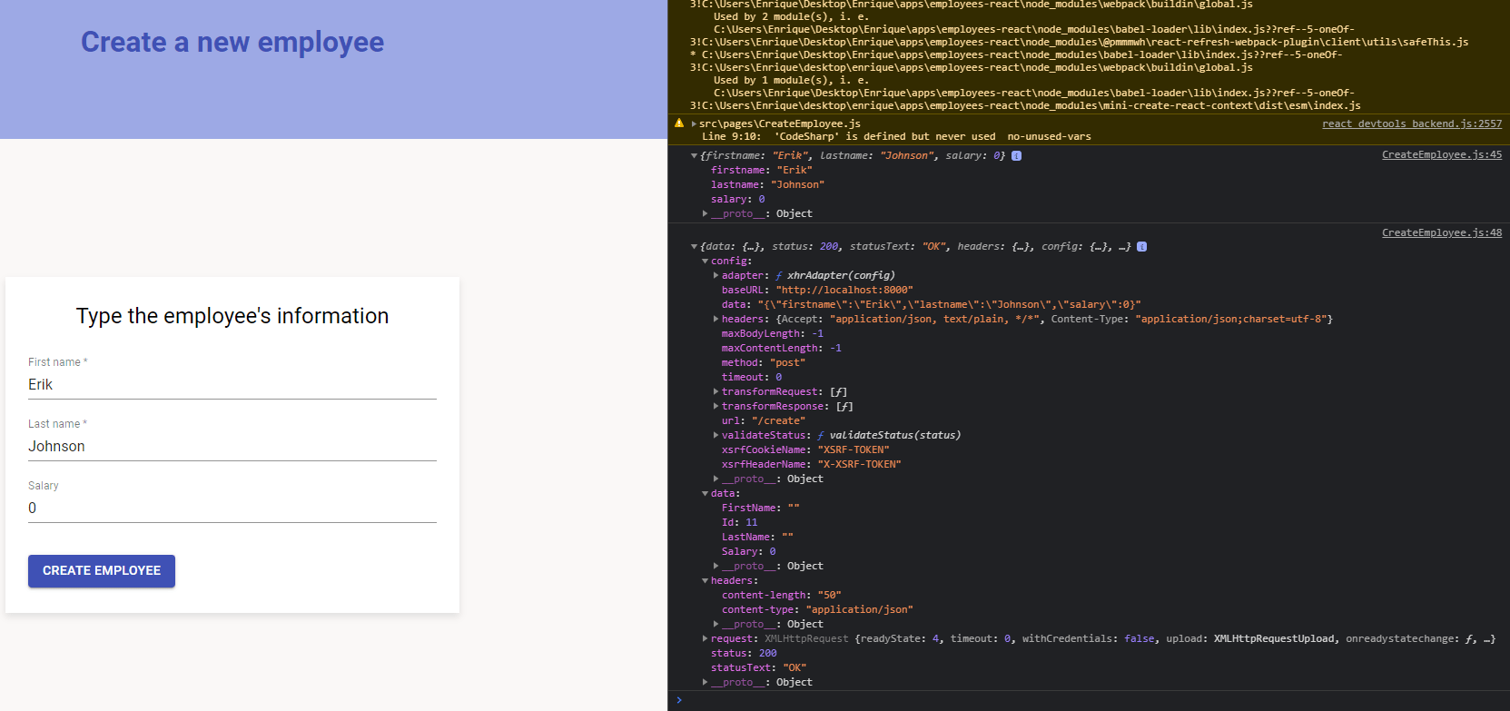 javascript POST method using Axios only inserts ID in the database