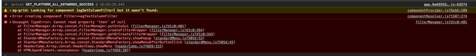 javascript Using AgGrid Enterprise license getting a 'aggrid