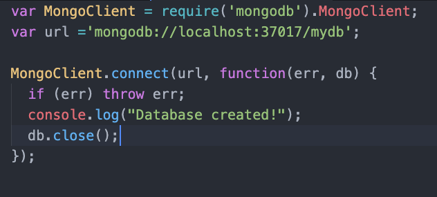node.js Error when trying to connect to local MongoDB Server with