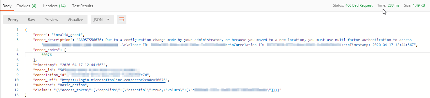 postman MS Graph API Get Access Token w/ MultiFactor