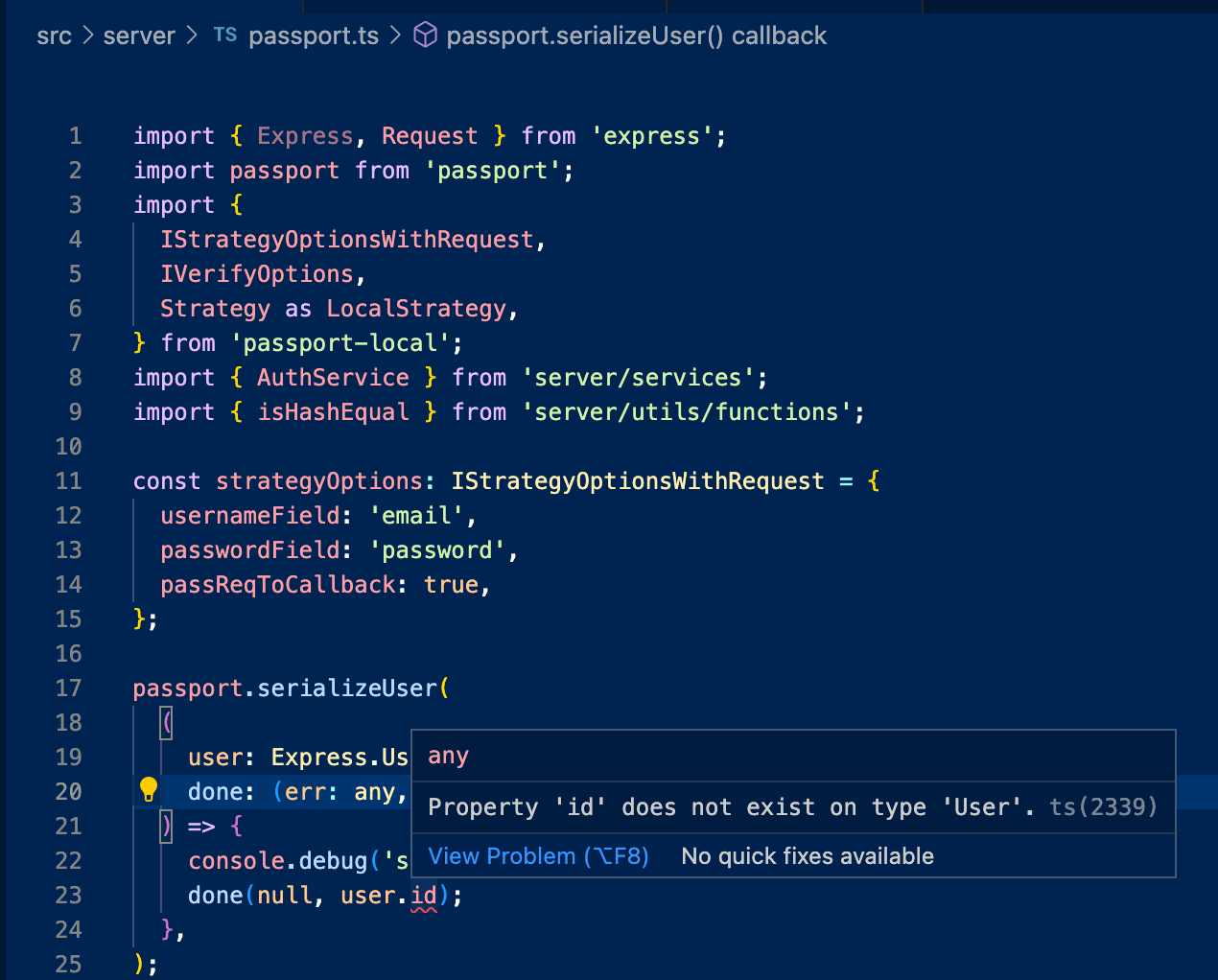 Typescript declaration merging errors with passport, passportlocal and