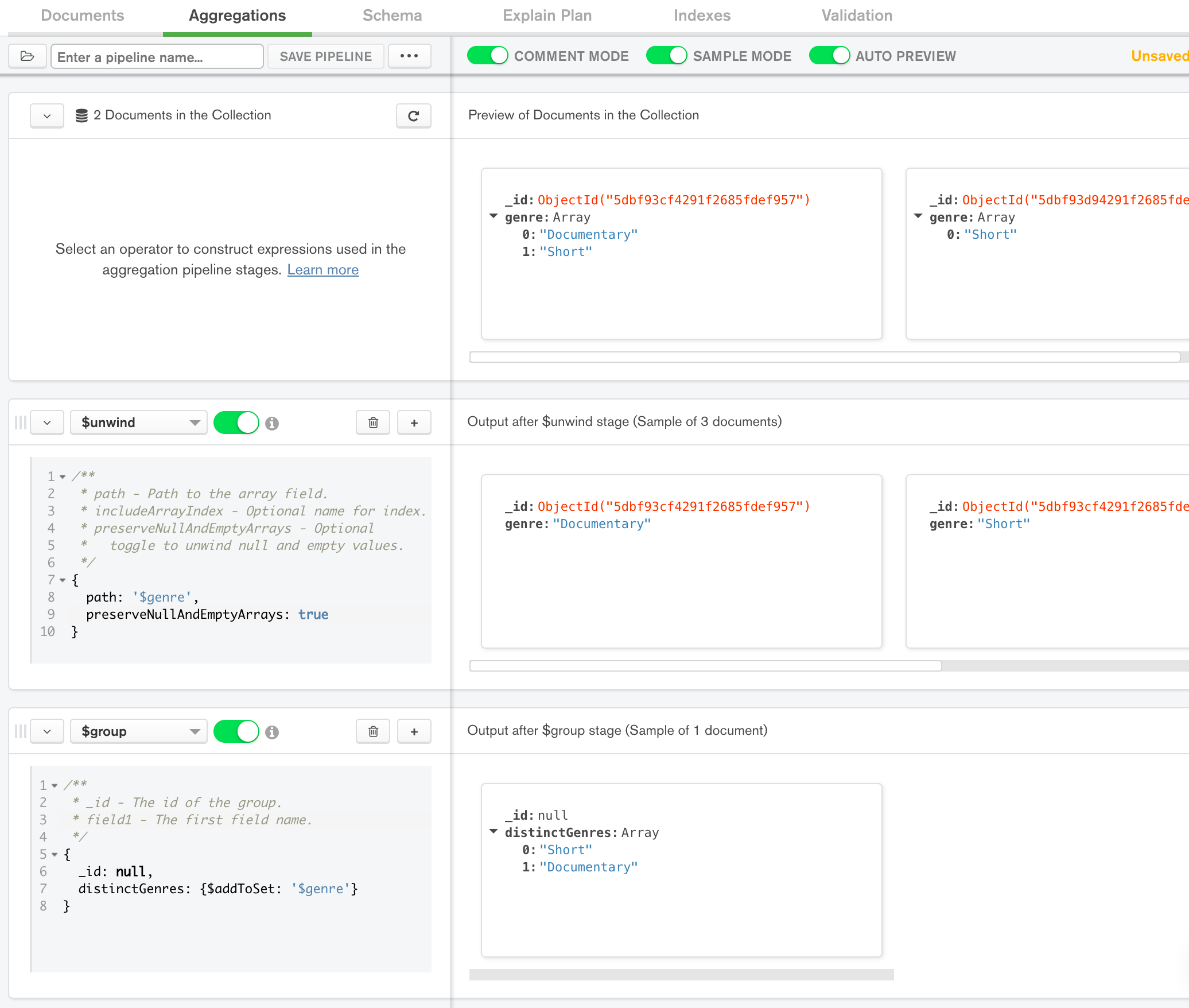 MongoDB Compass select distinct field values Stack Overflow