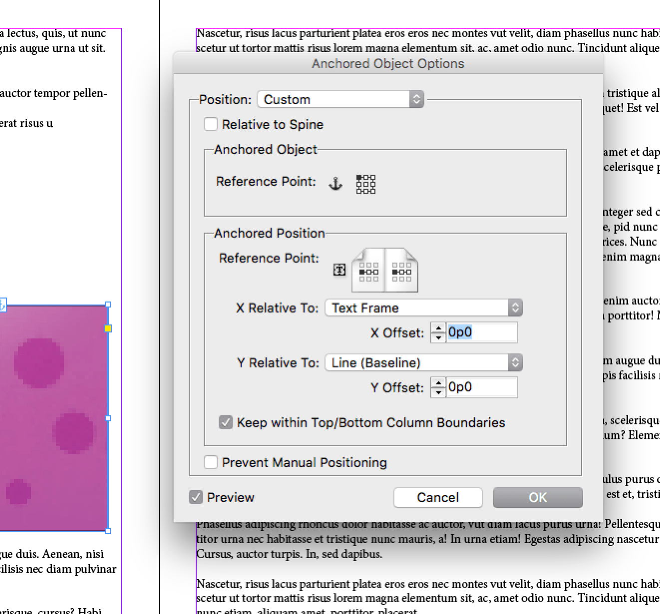 cs6 InDesign how to get anchored objects to flow within text boxes