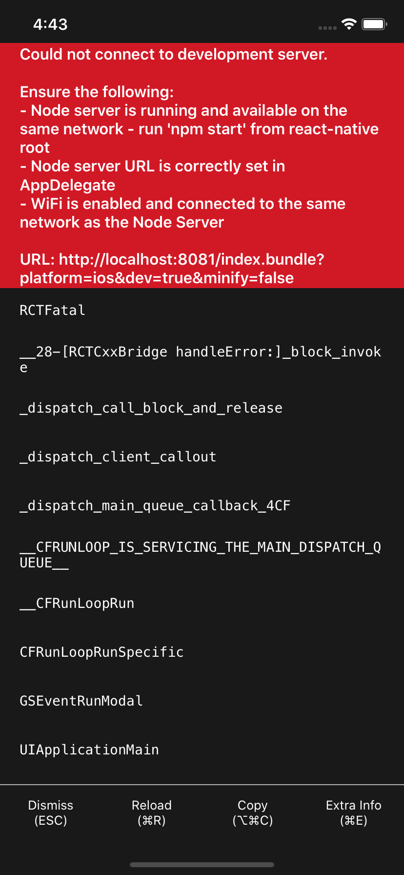 ios Could not connect to development server React