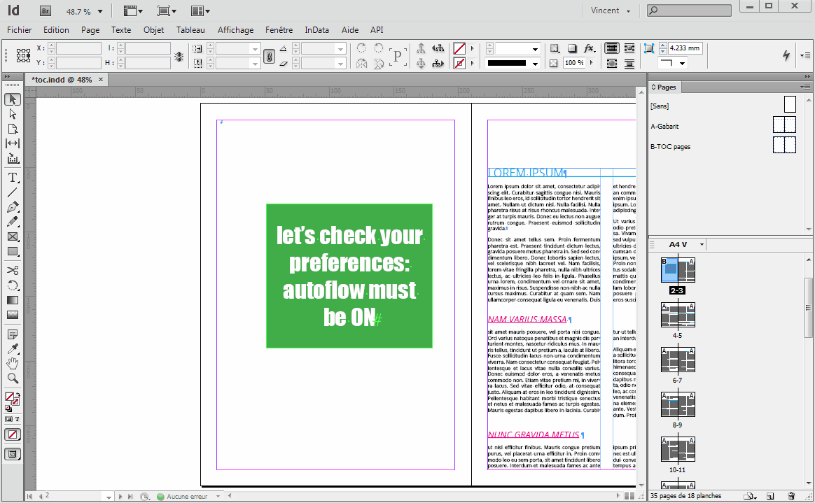 page layout InDesign how to insert TOC before content Graphic