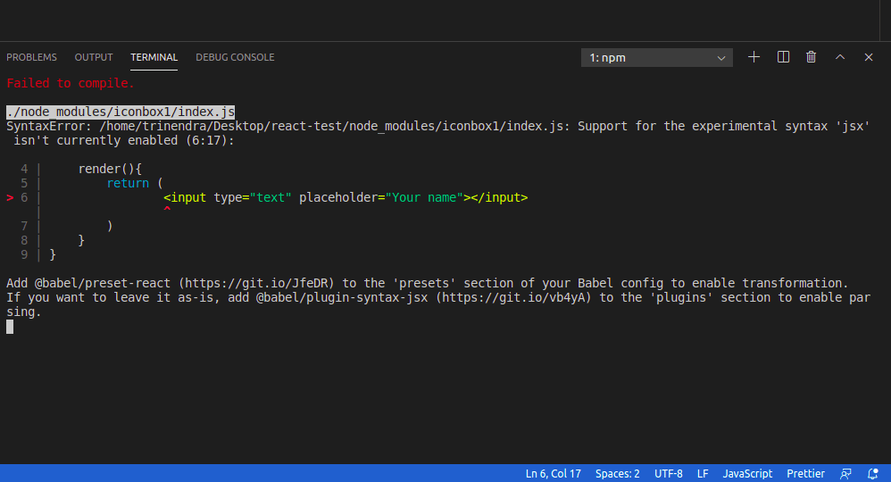 reactjs Syntax Error Support for the experimental
