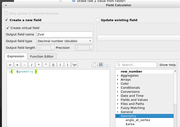 drape Adding z column for z values from draped raster using QGIS