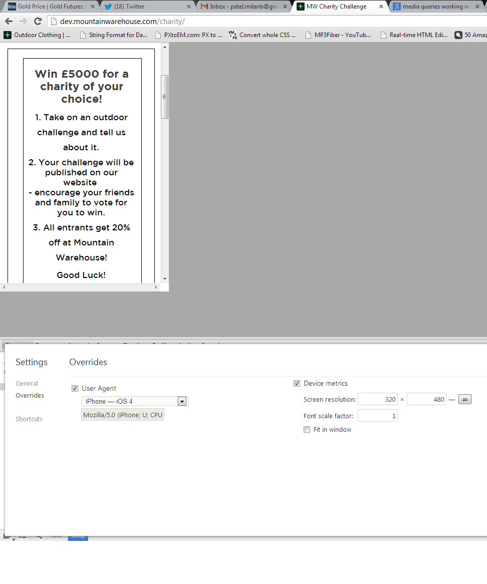 css media query not working in mobile. Works fine in Chrome Stack