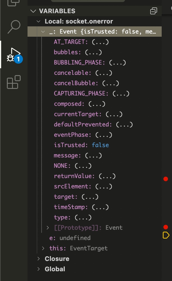 javascript React Native TypeScript Socket onerror Value of "this" must be of type Event