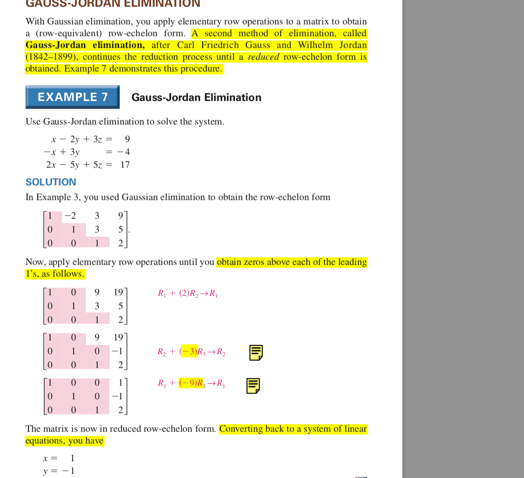 linear algebra Gauss Jordan elimination reduces to rowechelon form
