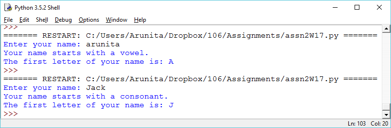 python How do I go about printing only the first letter of name in