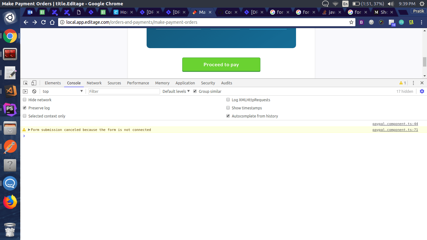 javascript Angular Error to POST HTML form (Not ajax) via component