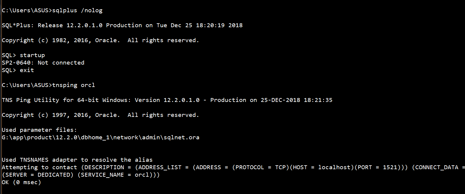 oracle SP20640 Not connected Stack Overflow