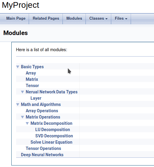 c++ How can I configure doxygen module page's default detail level