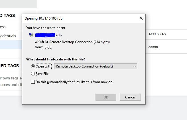 How to download a .rdp file in firefox without download prompt using