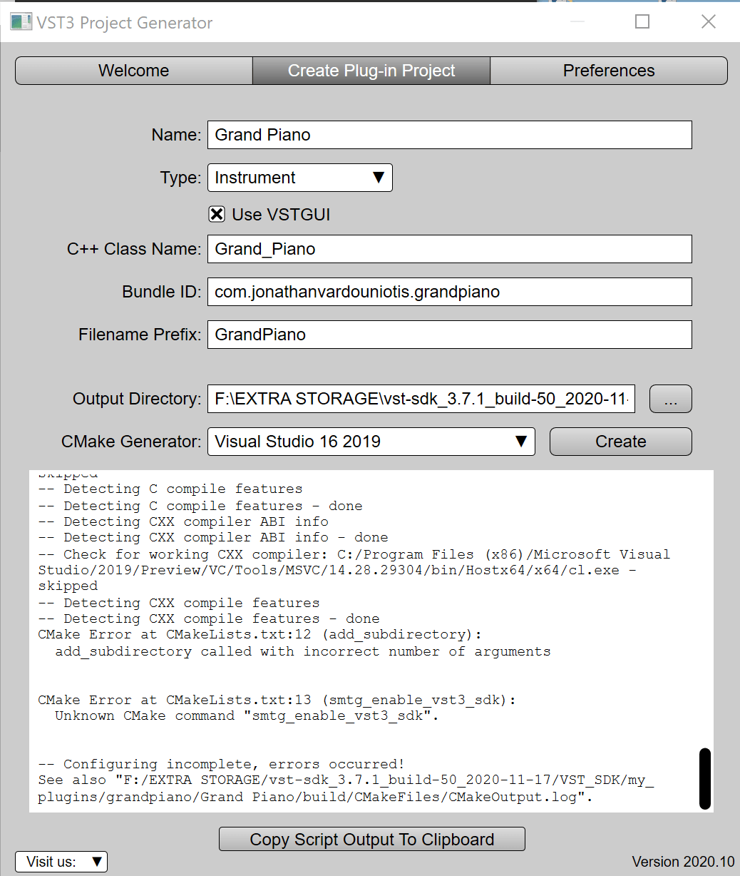 c++ Error in Steinberg VST3 Project Generator CMake "add