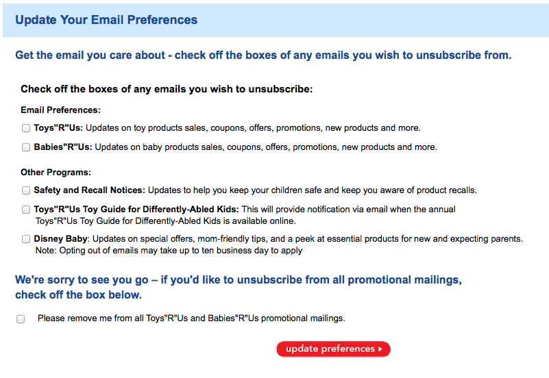 website design Check off the boxes you wish to unsubscribe from