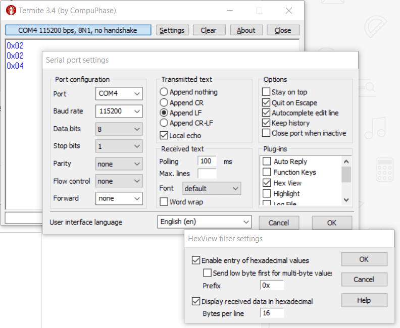 windows Serial console to send hexbytes port) Software